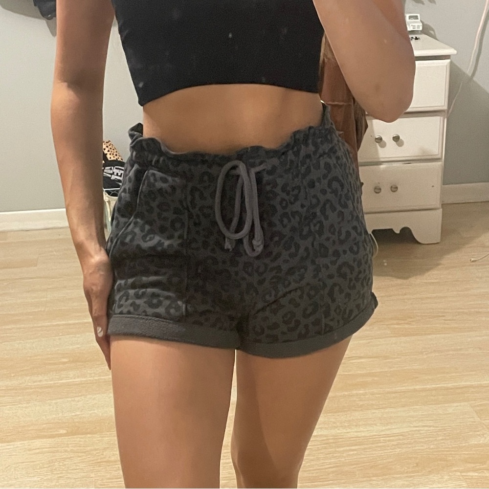 Abercrombie black cheetah leopard drawstring shorts